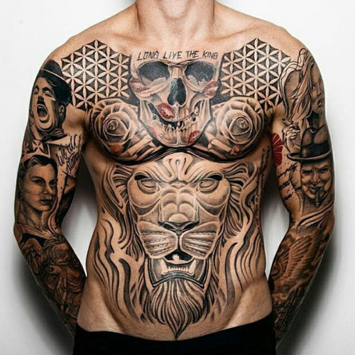Badass Skull and Lion Tattoos