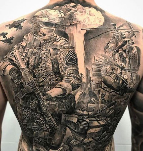Badass Military Back Tattoo