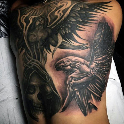 Death and Guardian Angel Back Tattoos For Men