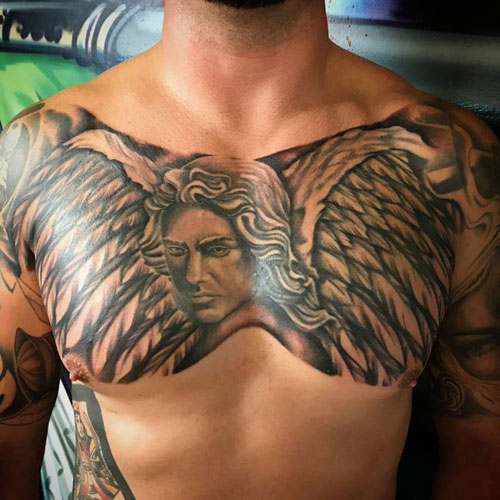 Badass Angel Chest Tattoo