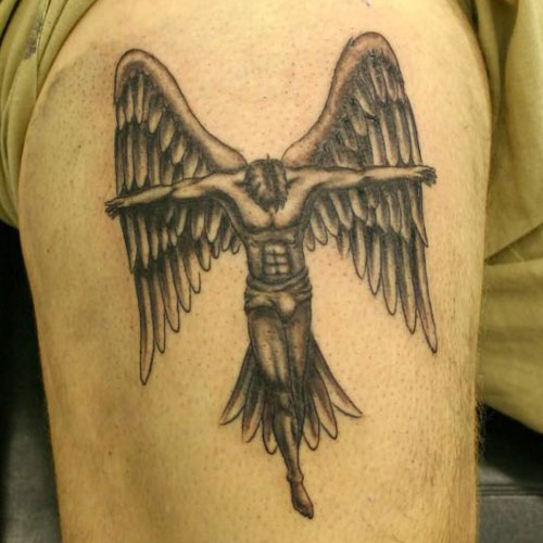 Guardian Angel Leg Tattoo