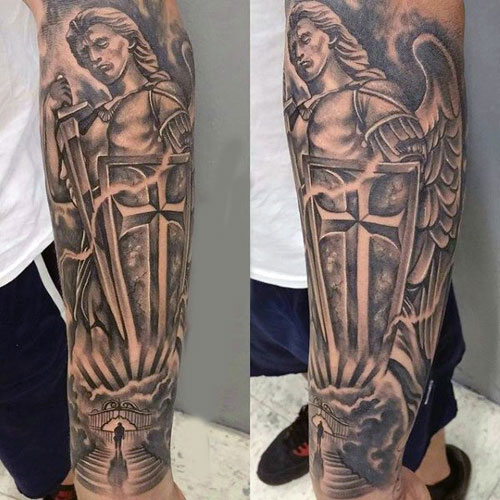 Men's Half Sleeve Warrior Angel Tattoo Designs