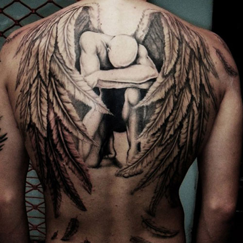 Awesome Back Angel Tattoo with Wings