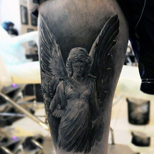 Beautiful Guardian Angel Leg Tattoos