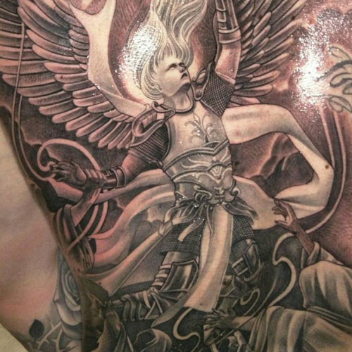Colorful Victorious Guardian Angel Tattoo Ideas