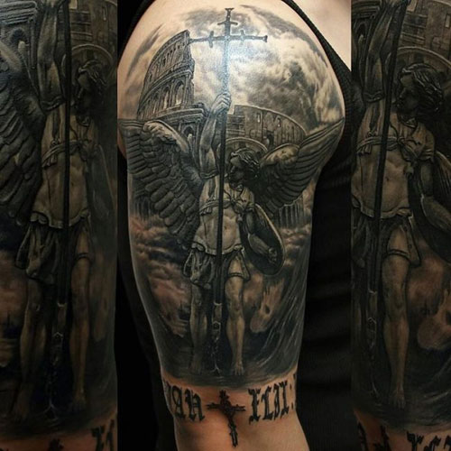 Cross Angel Tattoo Ideas For Guys