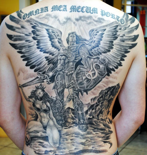 Warrior Guardian Angel Back Tattoo