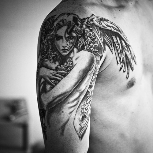 Beautiful Guardian Angel Shoulder Tattoo