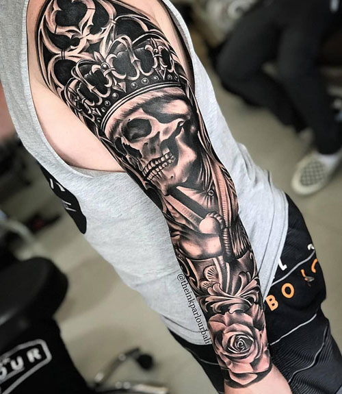 Skull Crown King Arm Tattoo Designs