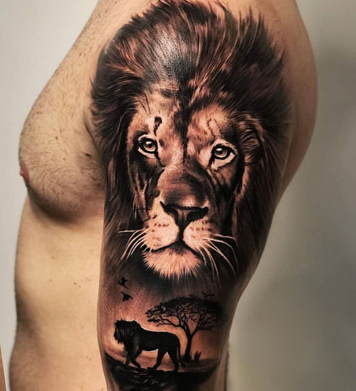 Upper Arm Lion Tattoo Ideas For Guys