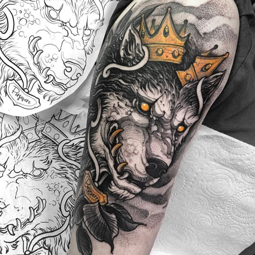 Creative Crown Wolf Arm Tattoo Ideas