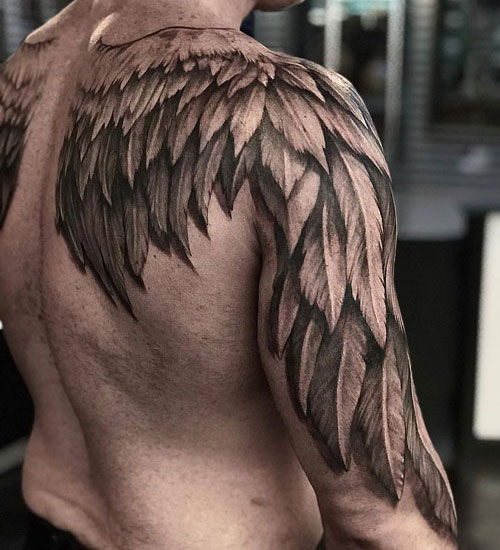 Back and Shoulder Angel Wings Tattoo