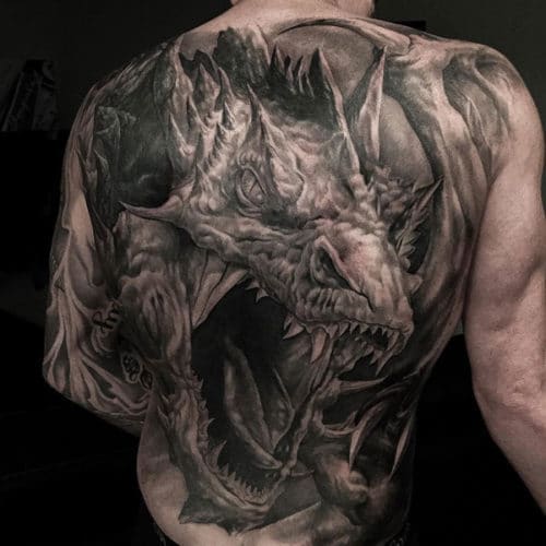 Cool Dragon Back Tattoo