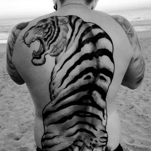 3D Tiger Back Tattoos For Guys