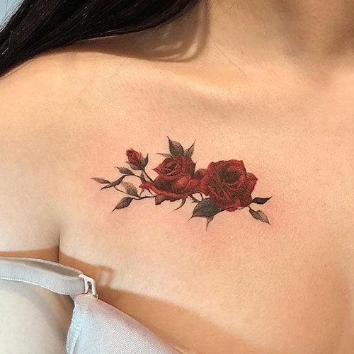 Cute Rose Chest Tattoo