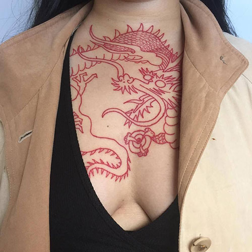 Dragon Outline Chest Tattoo