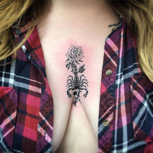 Cool Scorpion Sternum Tattoo