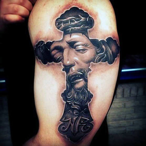 Cross Tattoo with Jesus Inside Cross