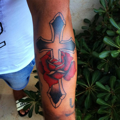 Unique Rose Cross Forearm Tattoos