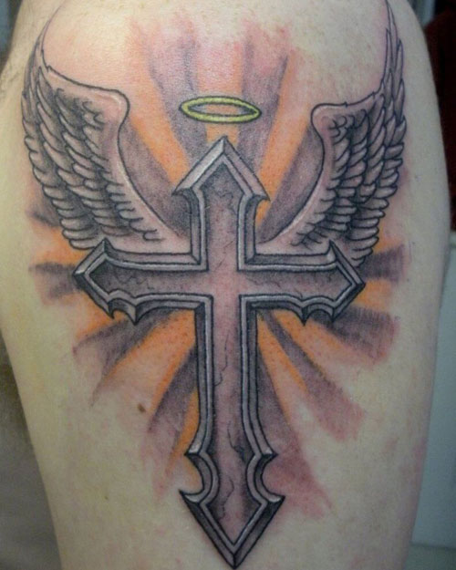 Cross with Wings Tattoo Designs For Men