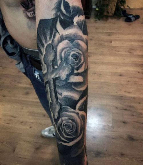 Cross and Flower Tattoo