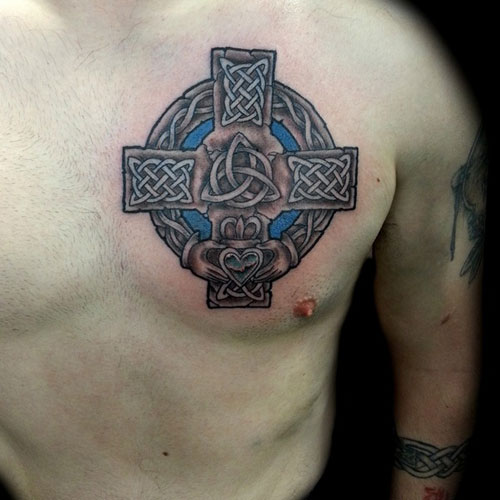 Irish Cross Chest Tattoo