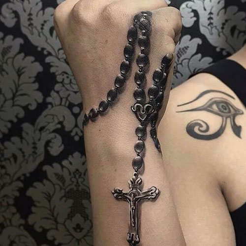 Rosary Cross Tattoo on Wrist