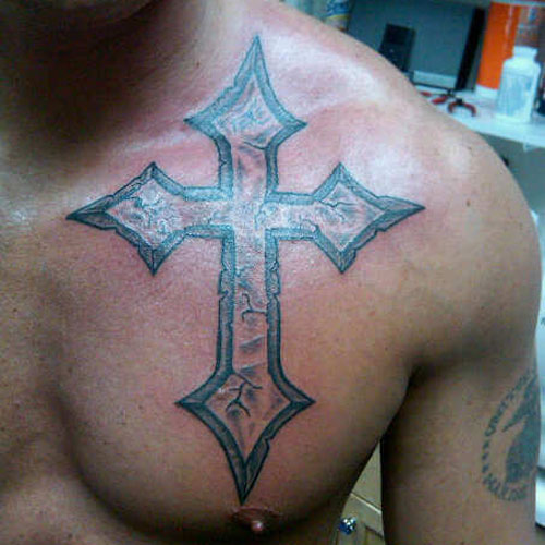 Cool Religious Cross Tattoo on Chest
