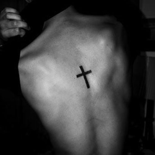 Simple Back Cross Tattoo For Men