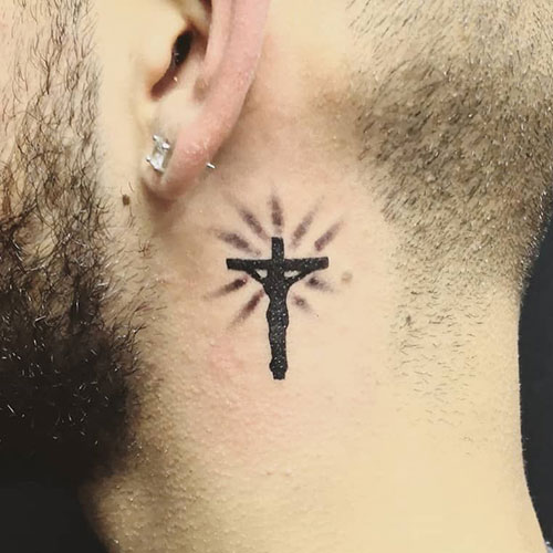 Behind Ear Cross Tattoos For Men