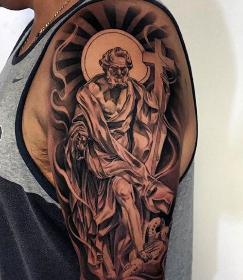 God with Cross Tattoo on Shoulder