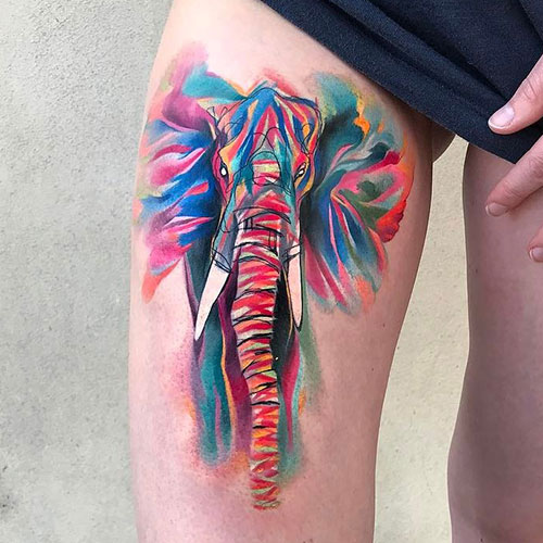 Watercolor Elephant Tattoo