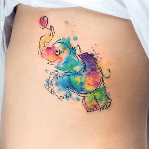 Cute Colorful Elephant Tattoo
