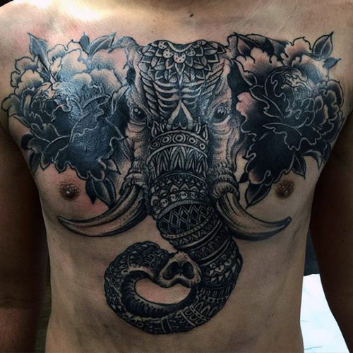 Awesome Full Chest Elephant Tattoo