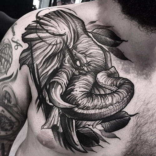 Badass Elephant Chest Tattoo For Men