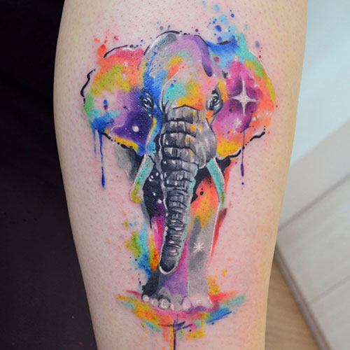 Watercolor Elephant Tattoo Design Ideas