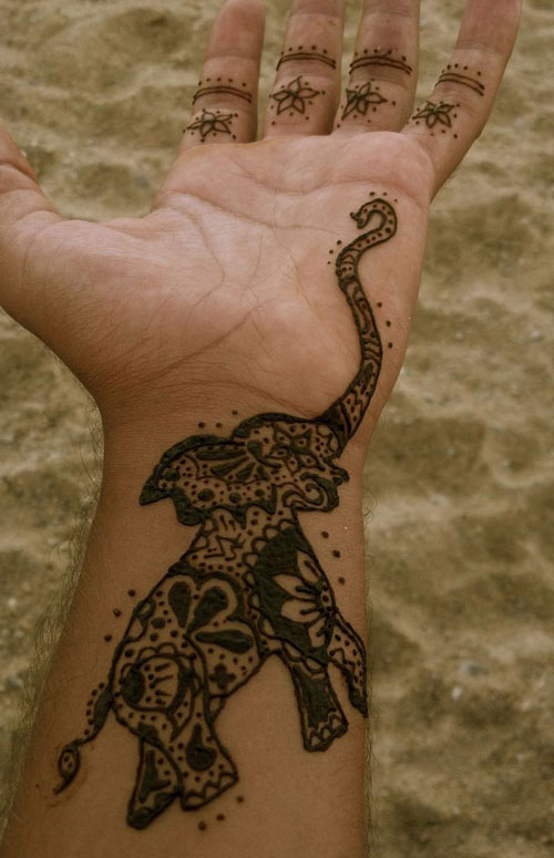 Henna Elephant Tattoo on Hand