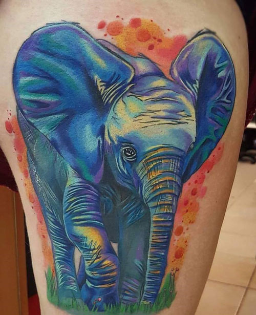 Big Elephant Tattoo on Leg