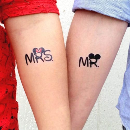 Matching Couple Tattoos - Disney Mrs and Mr Marriage Tattoo Designs