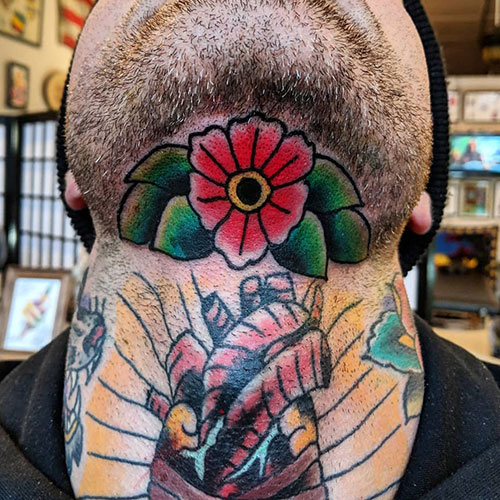 Colorful Front Neck Tattoo For Men