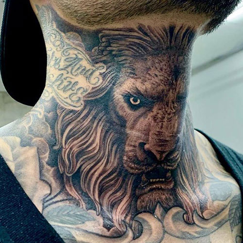 Badass Lion Neck Tattoo