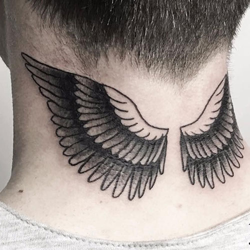 Wings on Back of Neck Tattoo