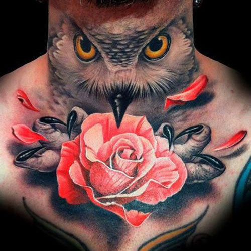 Owl Throat Tattoo