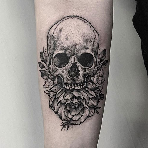 Skull and Flower Tattoo