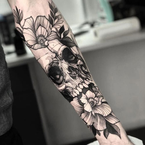 Skull and Flower Tattoo Design Ideas