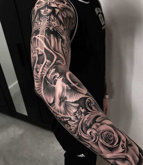 Full Sleeve Tattoos - Roses and Angels