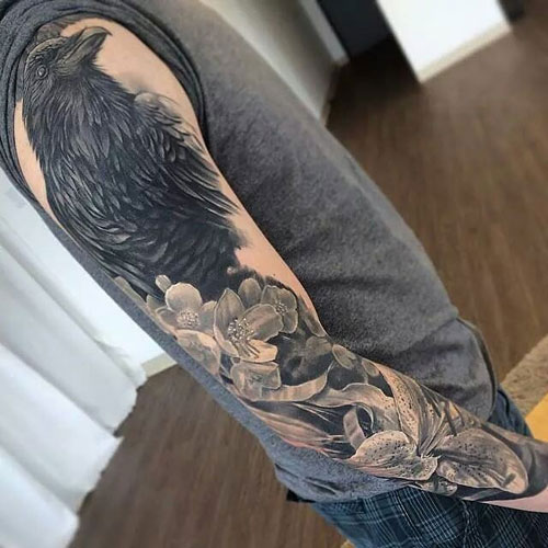 Badass Bird Full Arm Tattoo Designs For Men