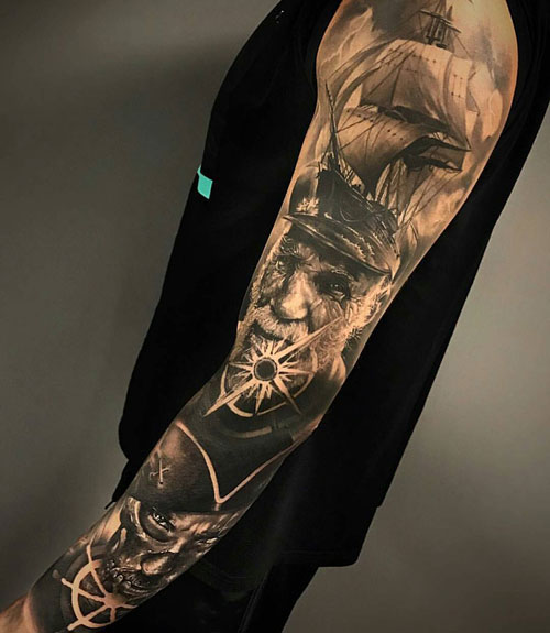 Black and White Full Sleeve Tattoo Ideas