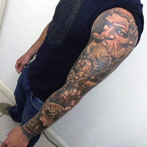 Cool 3D Portrait Sleeve Tattoos For Men