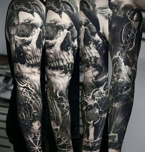 Cool Full Sleeve Skull Tattoo Ideas